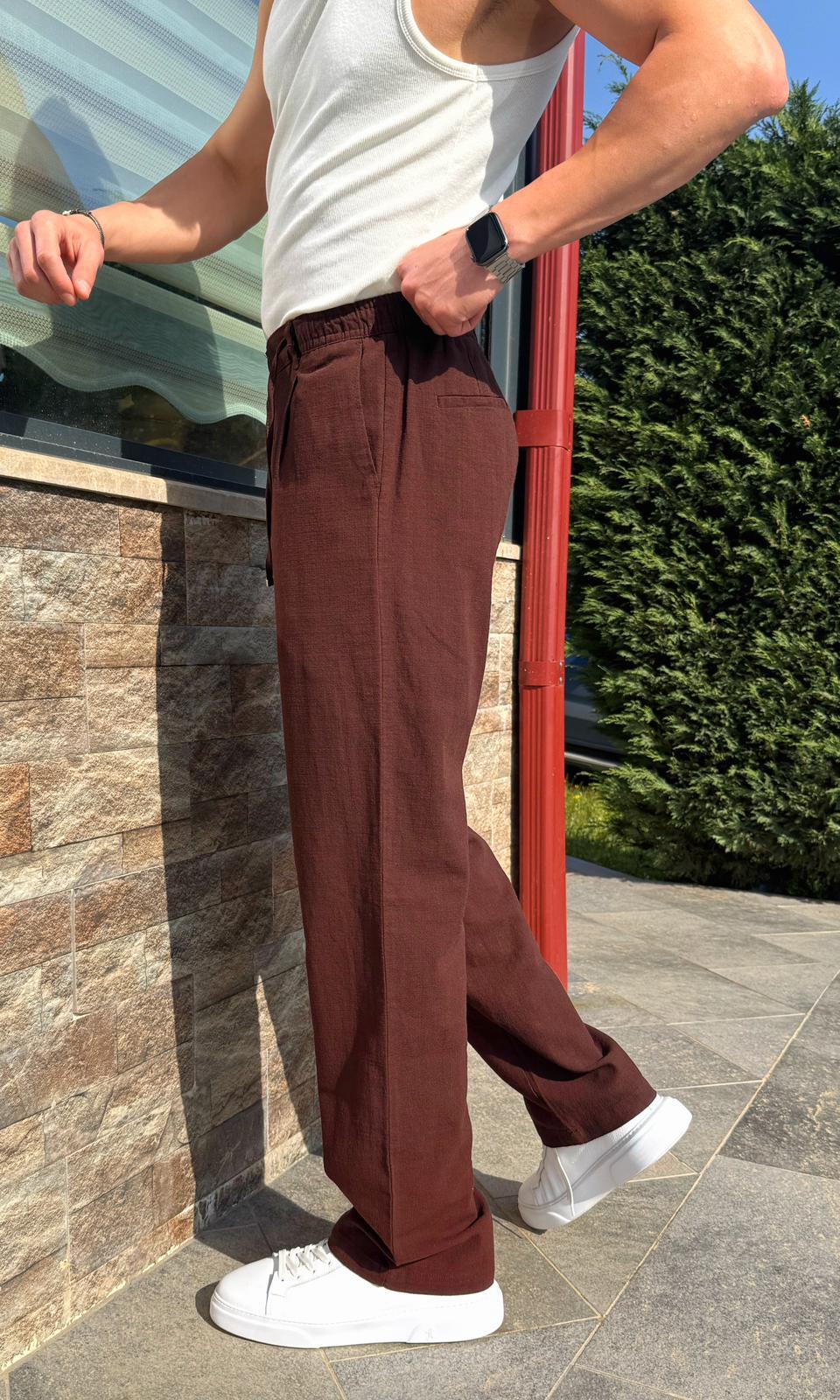 Kahverengi Yazlık Premium Keten Baggy Pantolon