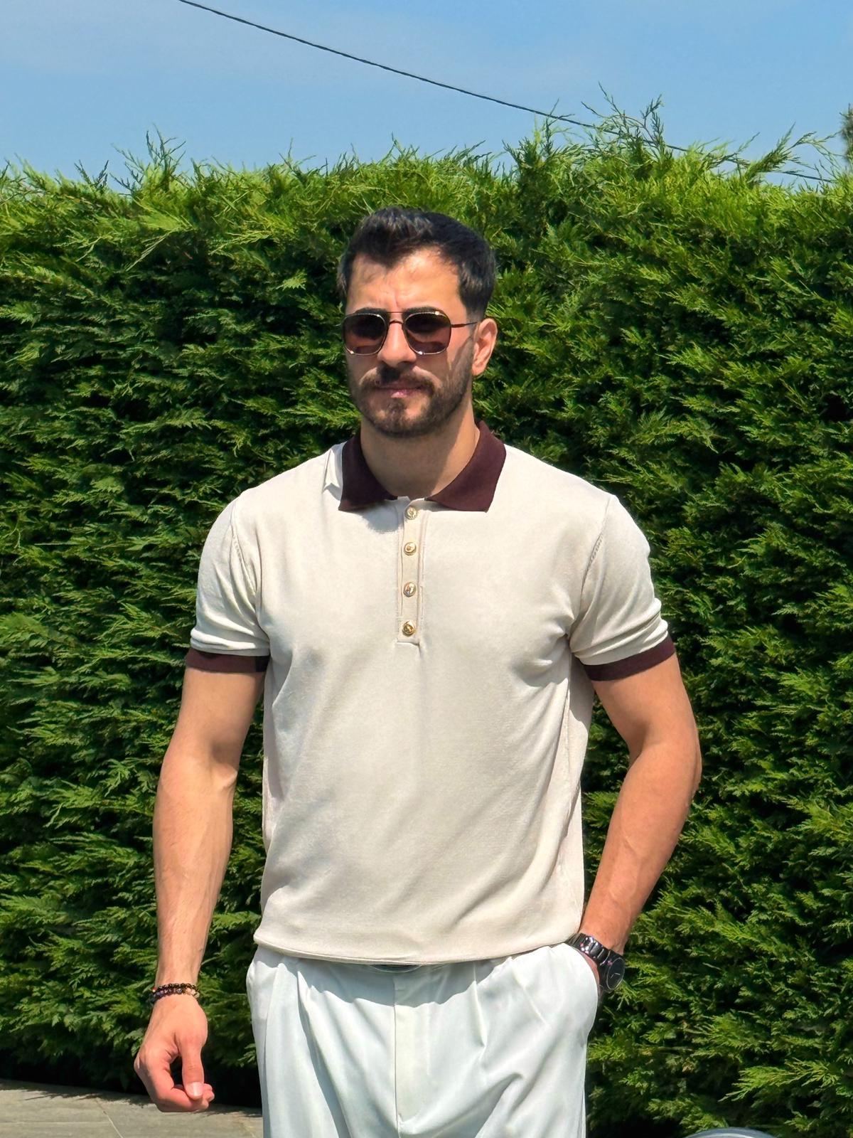 Krem Old Money Premium Polo Yaka T-Shirt