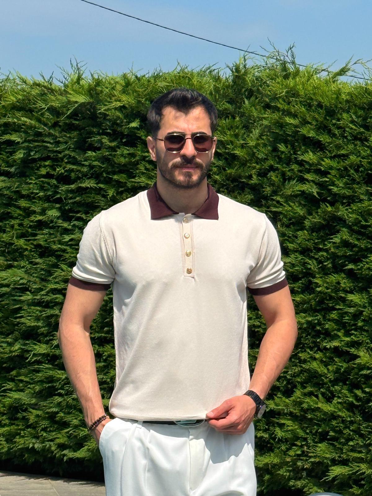 Krem Old Money Premium Polo Yaka T-Shirt
