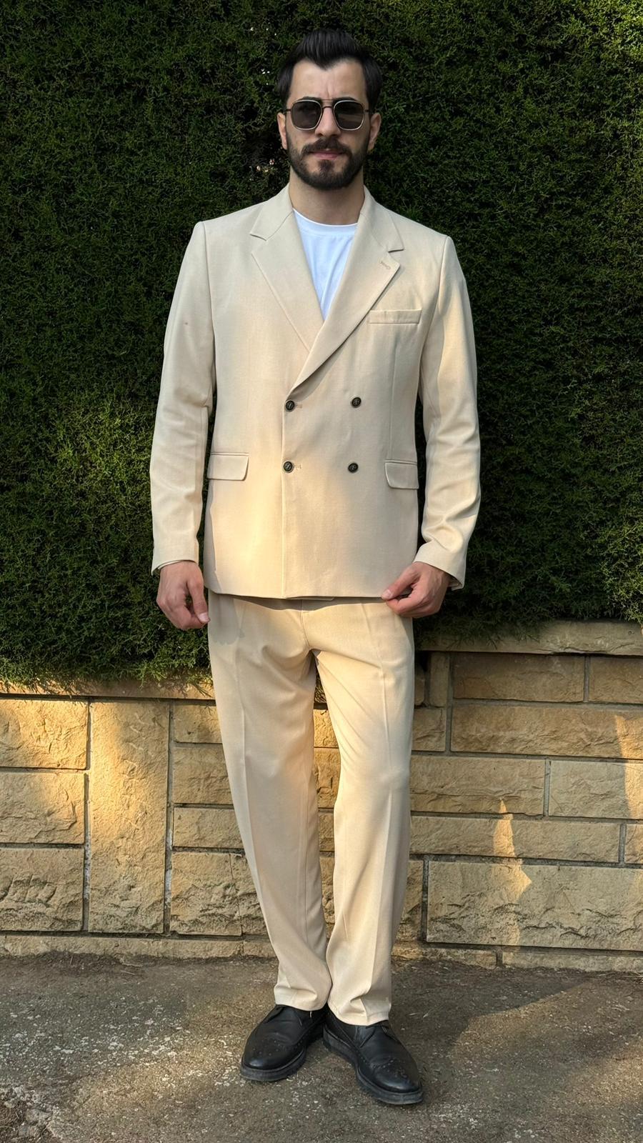 Krem Oversize Kruvaze Takım