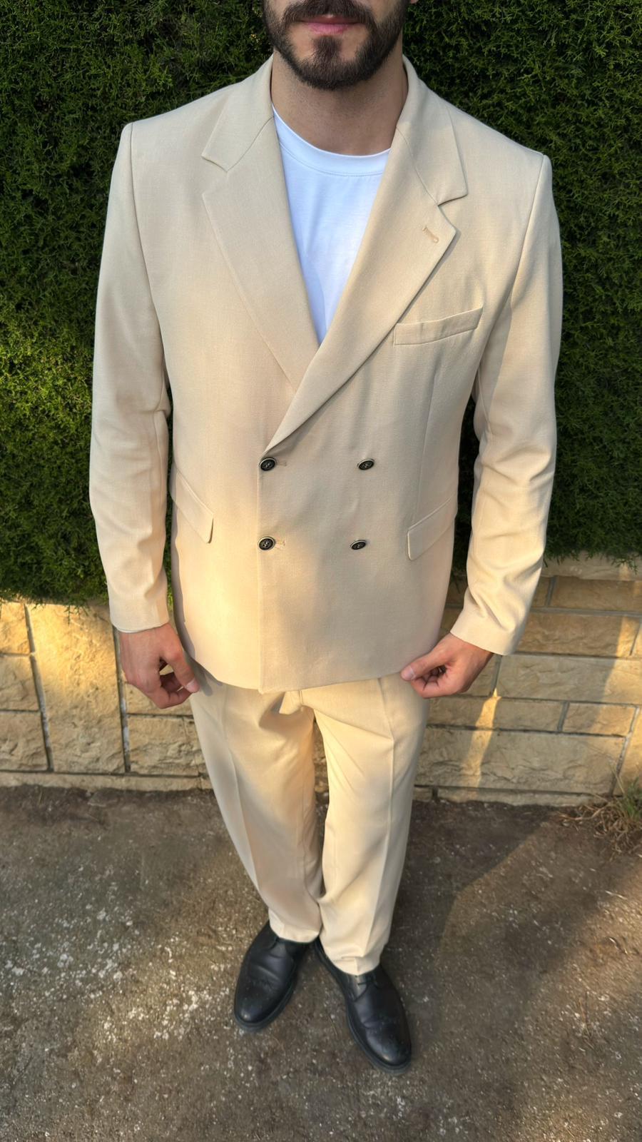 Krem Oversize Kruvaze Takım