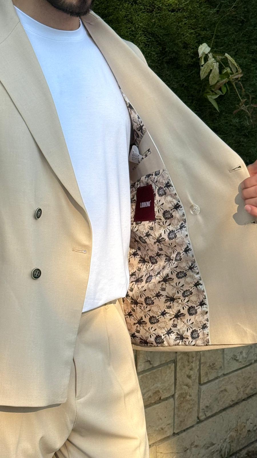 Krem Oversize Kruvaze Takım
