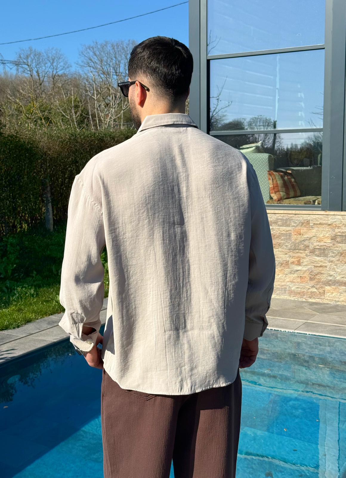 Krem Oversize Modern Modal Gömlek