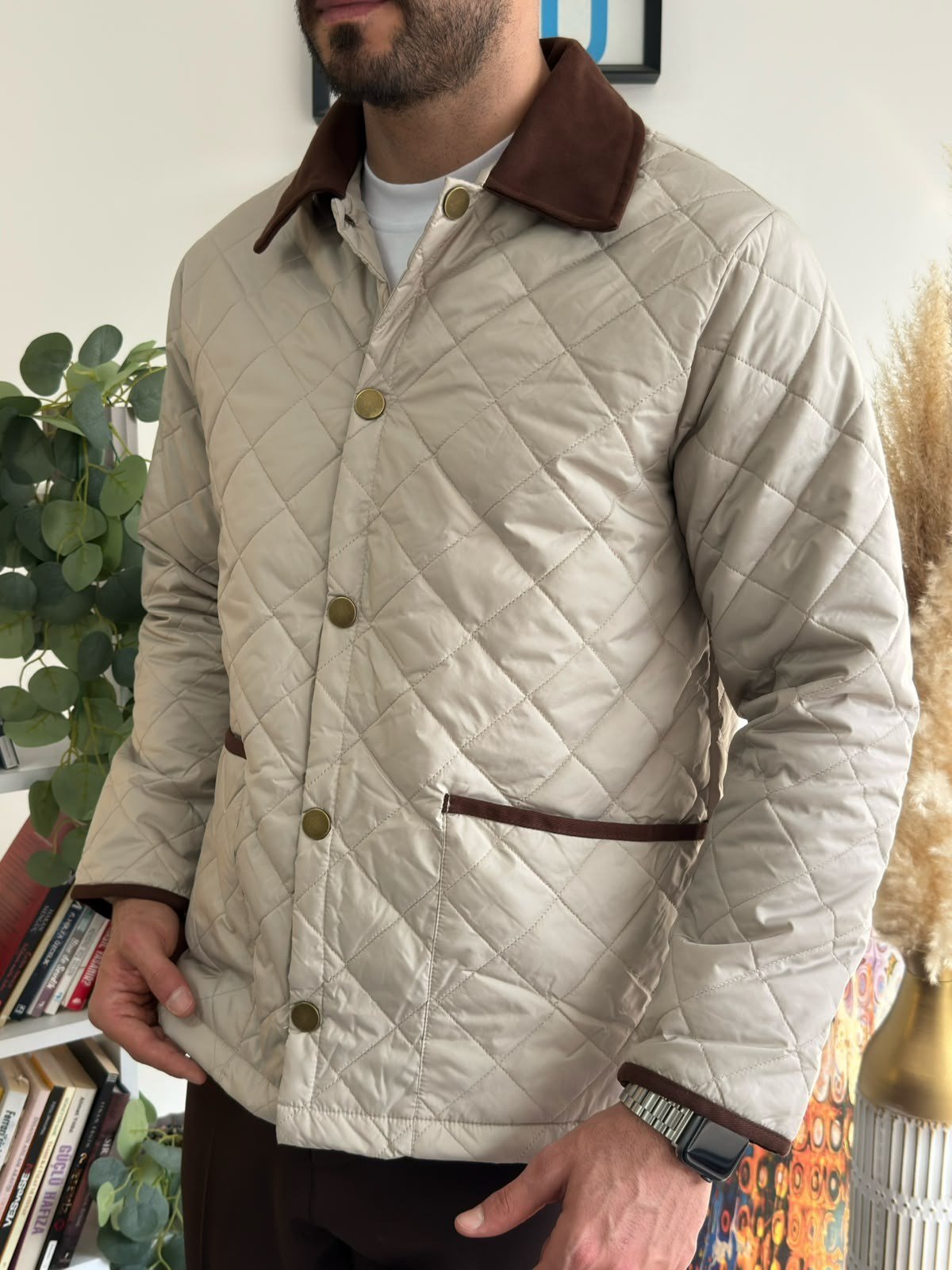 Krem Oxford Kapitone Ceket