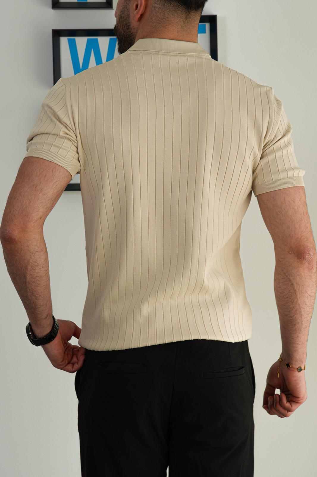 Krem Premium Yazlık Pamuklu Fit Polo T-Shirt