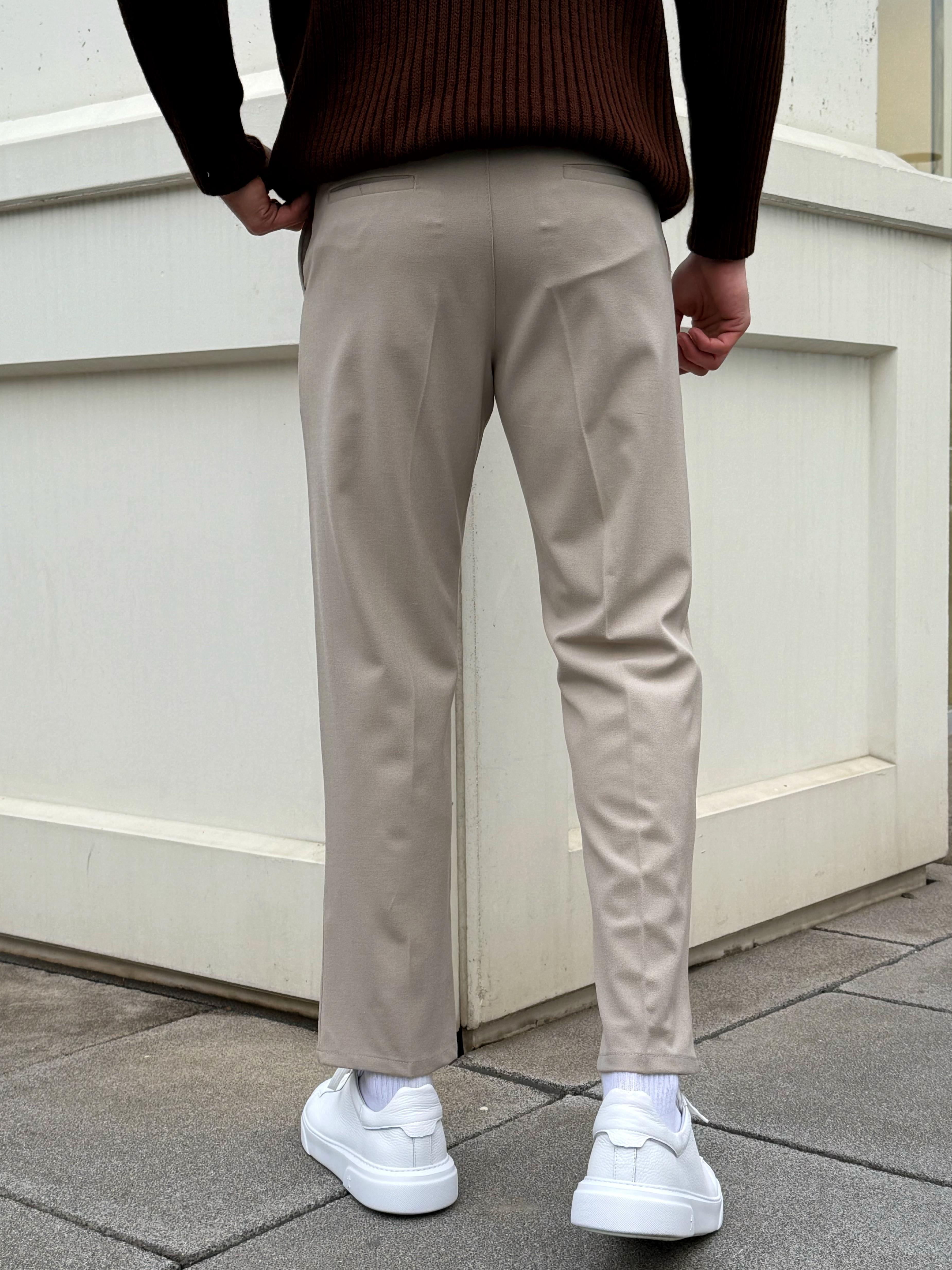 Krem Regular Kesim Kumaş Pantolon