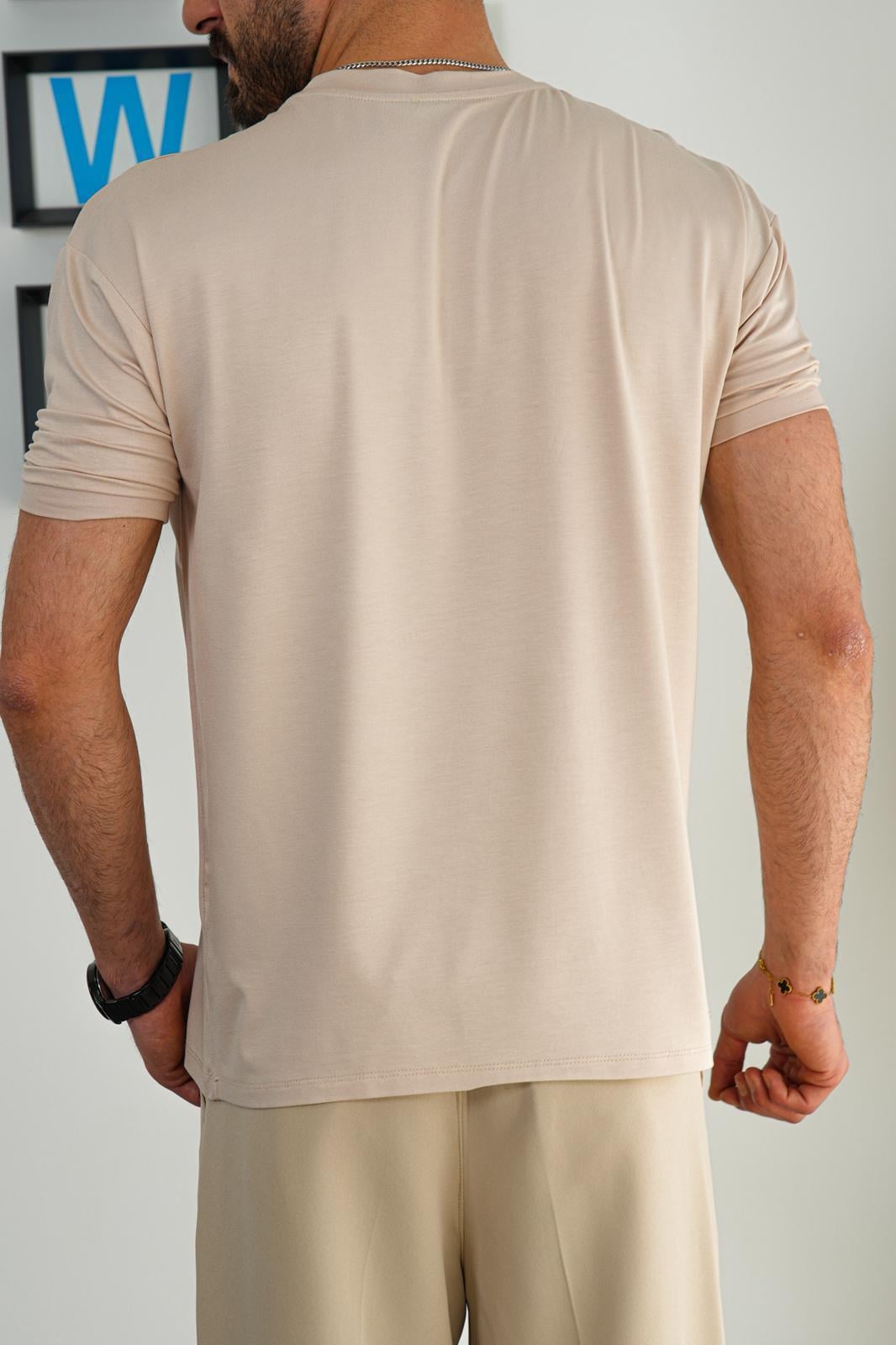 Krem Süet Kumaş T-Shirt
