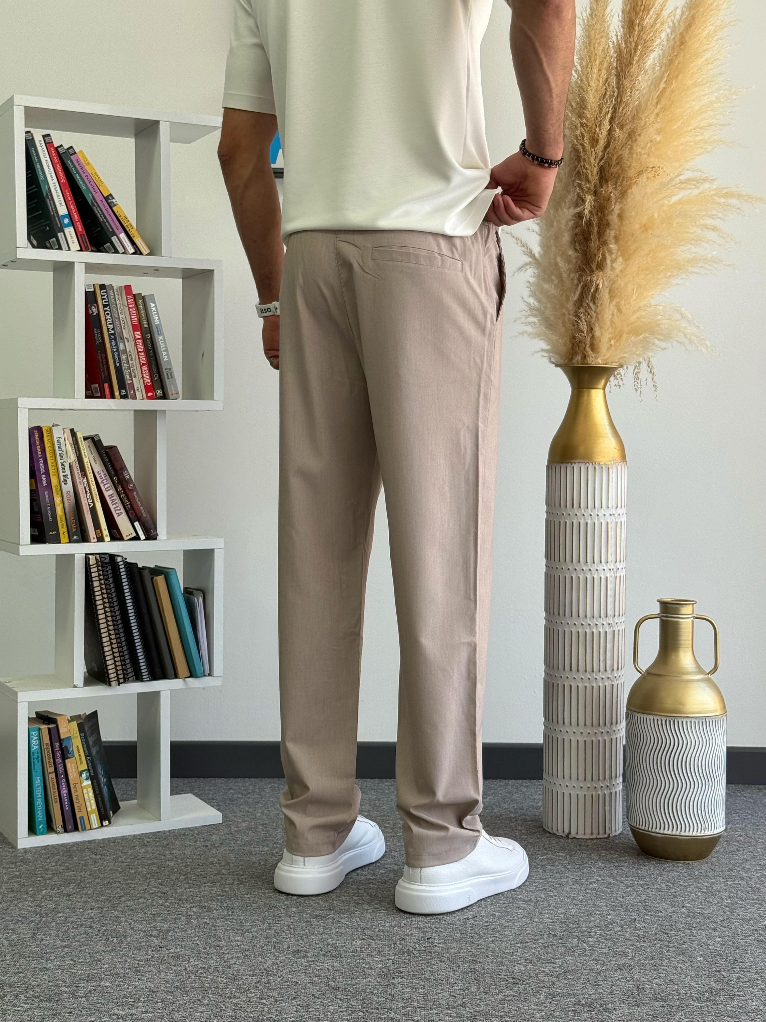 Krem Ultra Hafif Milano Paraşüt Kumaş Baggy Pantolon