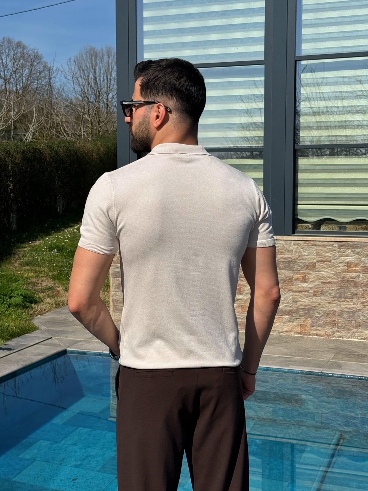 Krem Yazlık Worteks Polo Yaka Düğmeli T-Shirt