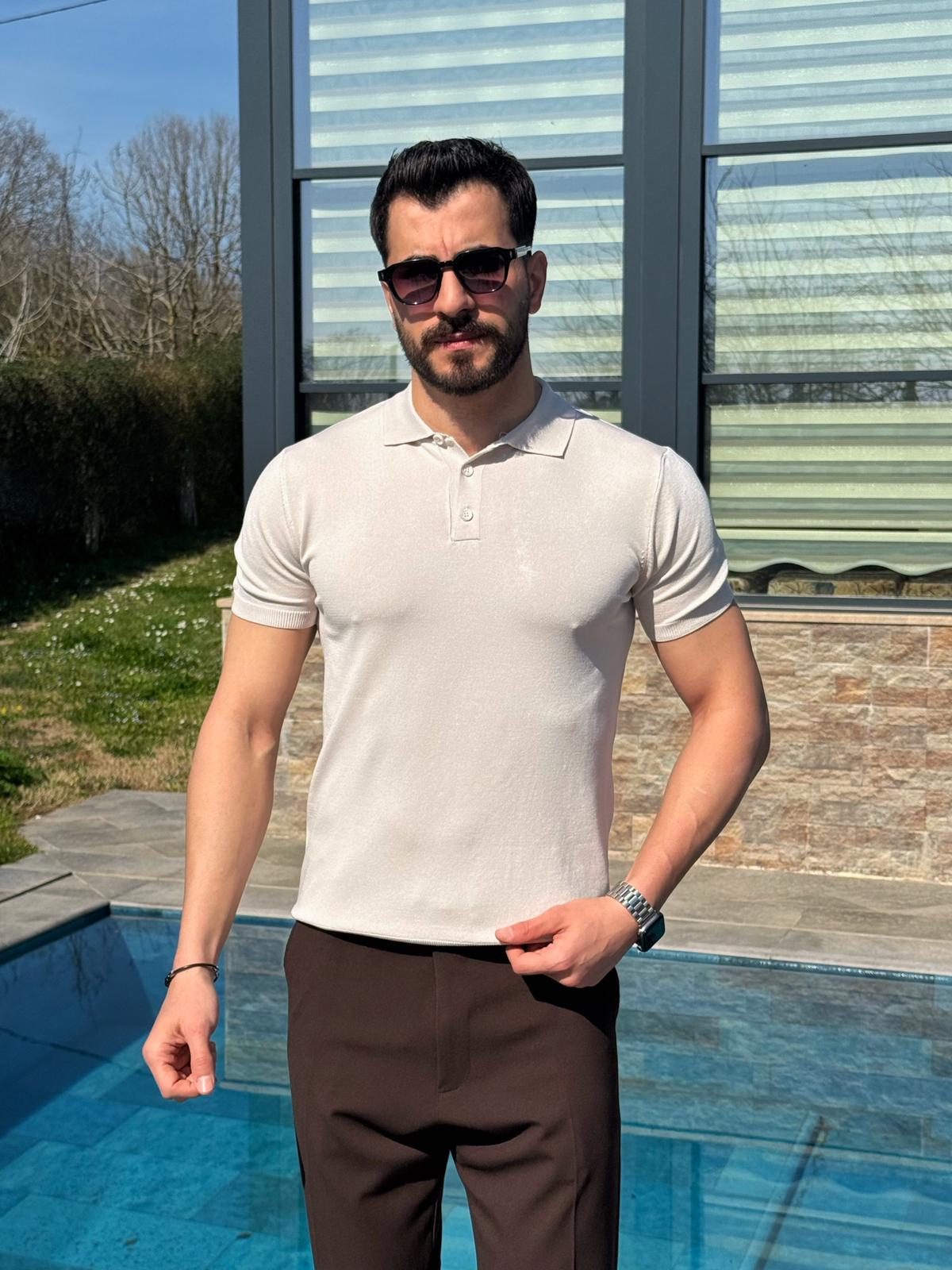 Krem Yazlık Worteks Polo Yaka Düğmeli T-Shirt