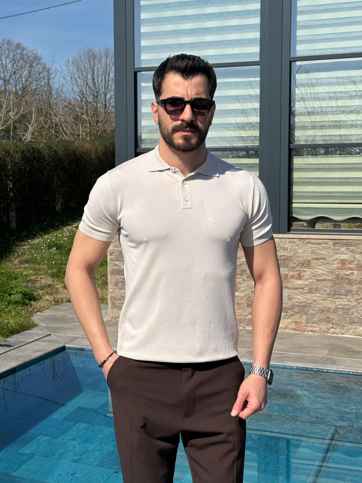 Krem Yazlık Worteks Polo Yaka Düğmeli T-Shirt