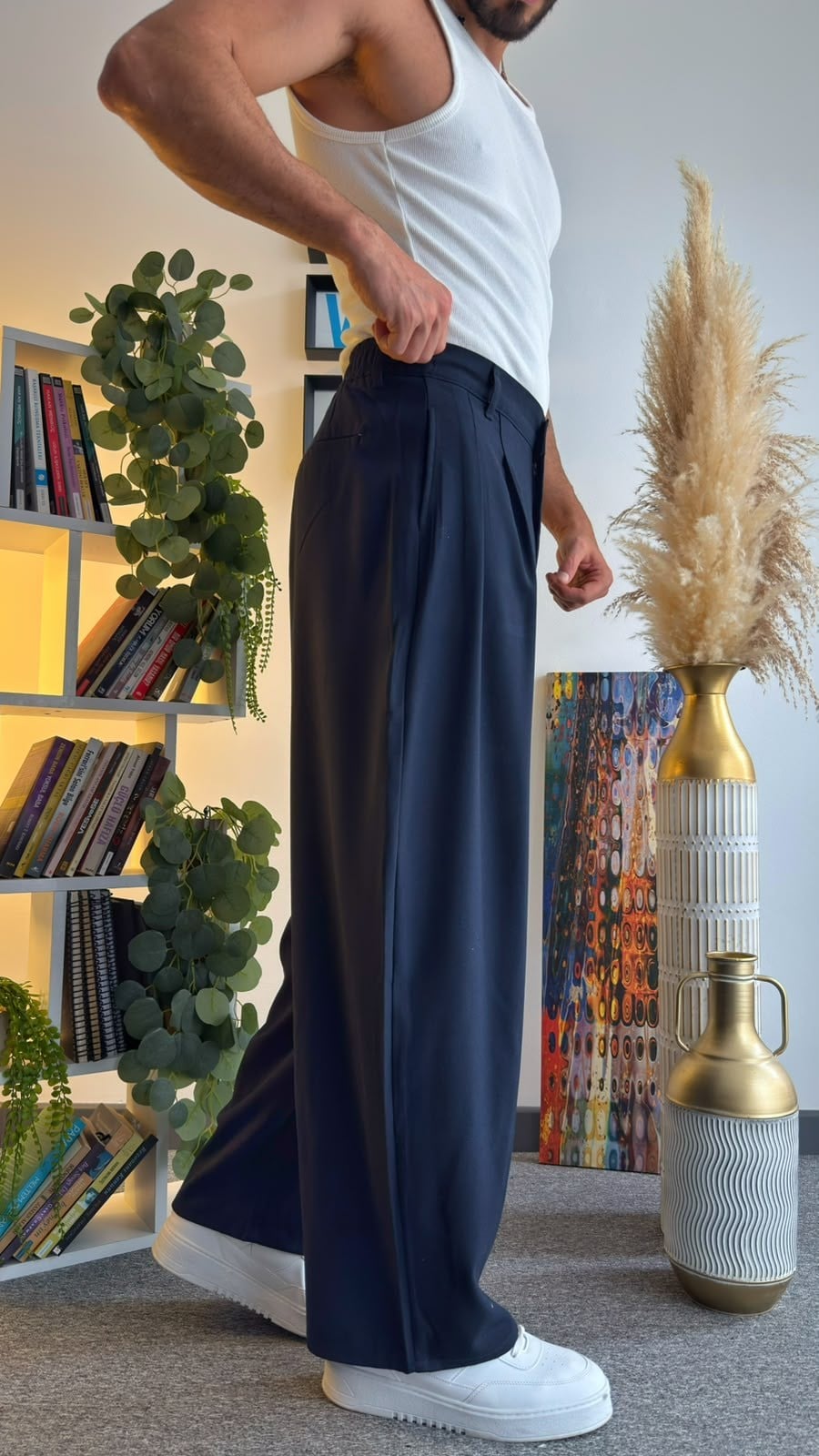Lacivert Balon Kalıp Kumaş Pantolon