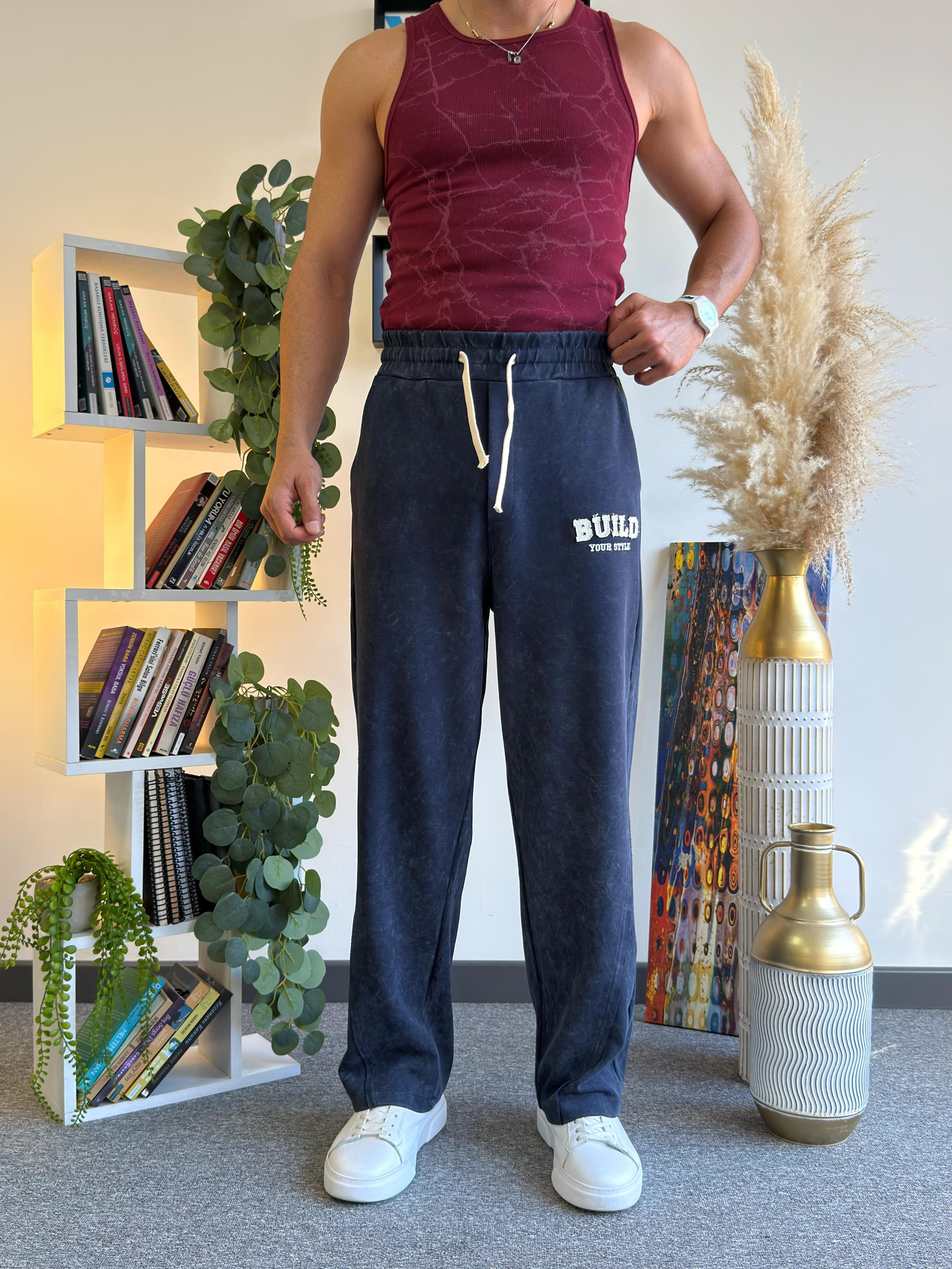 Lacivert Build Nakışlı Baggy Eşofman
