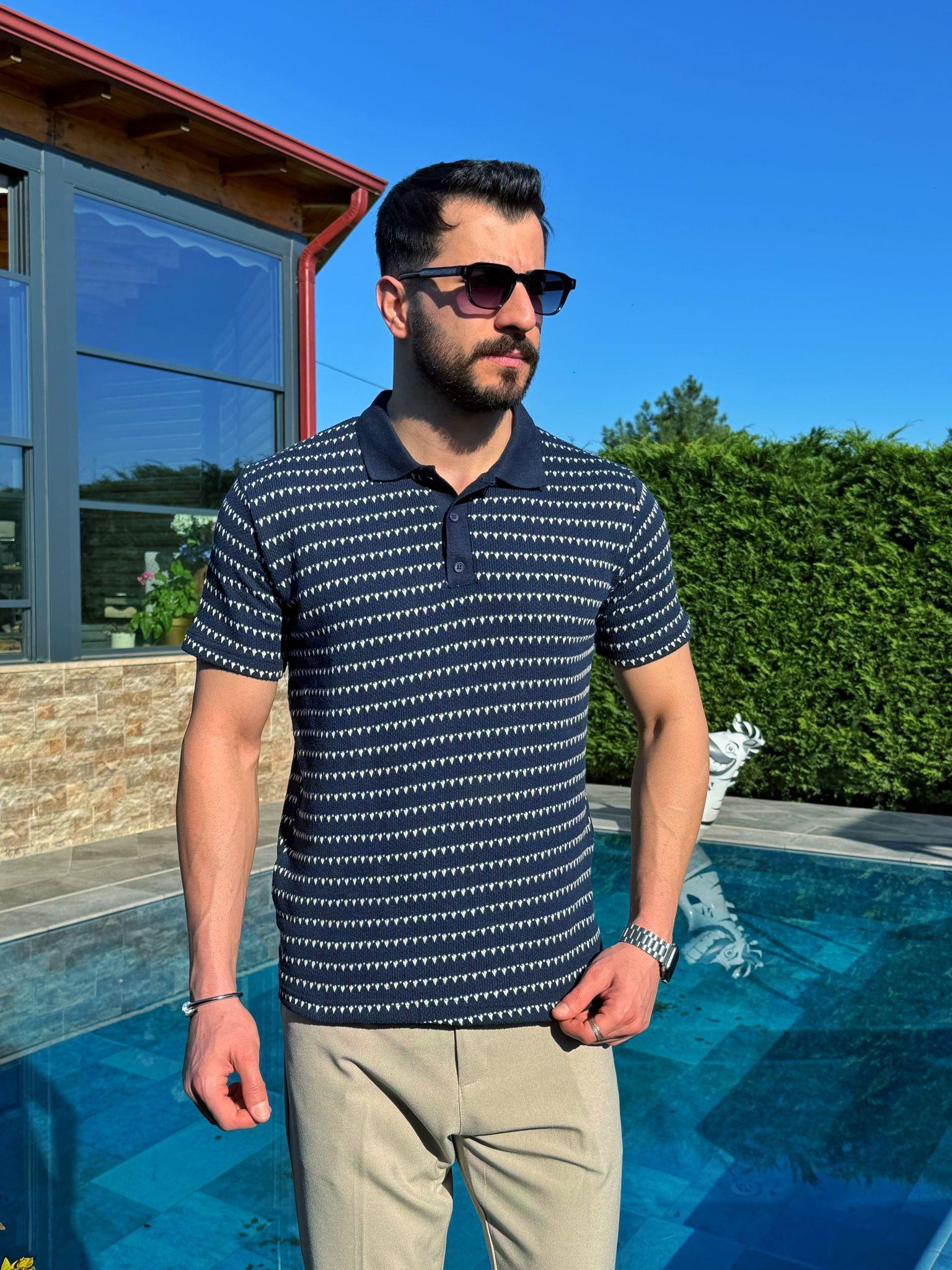 Lacivert Dokulu Yazlık Polo Yaka T-Shirt