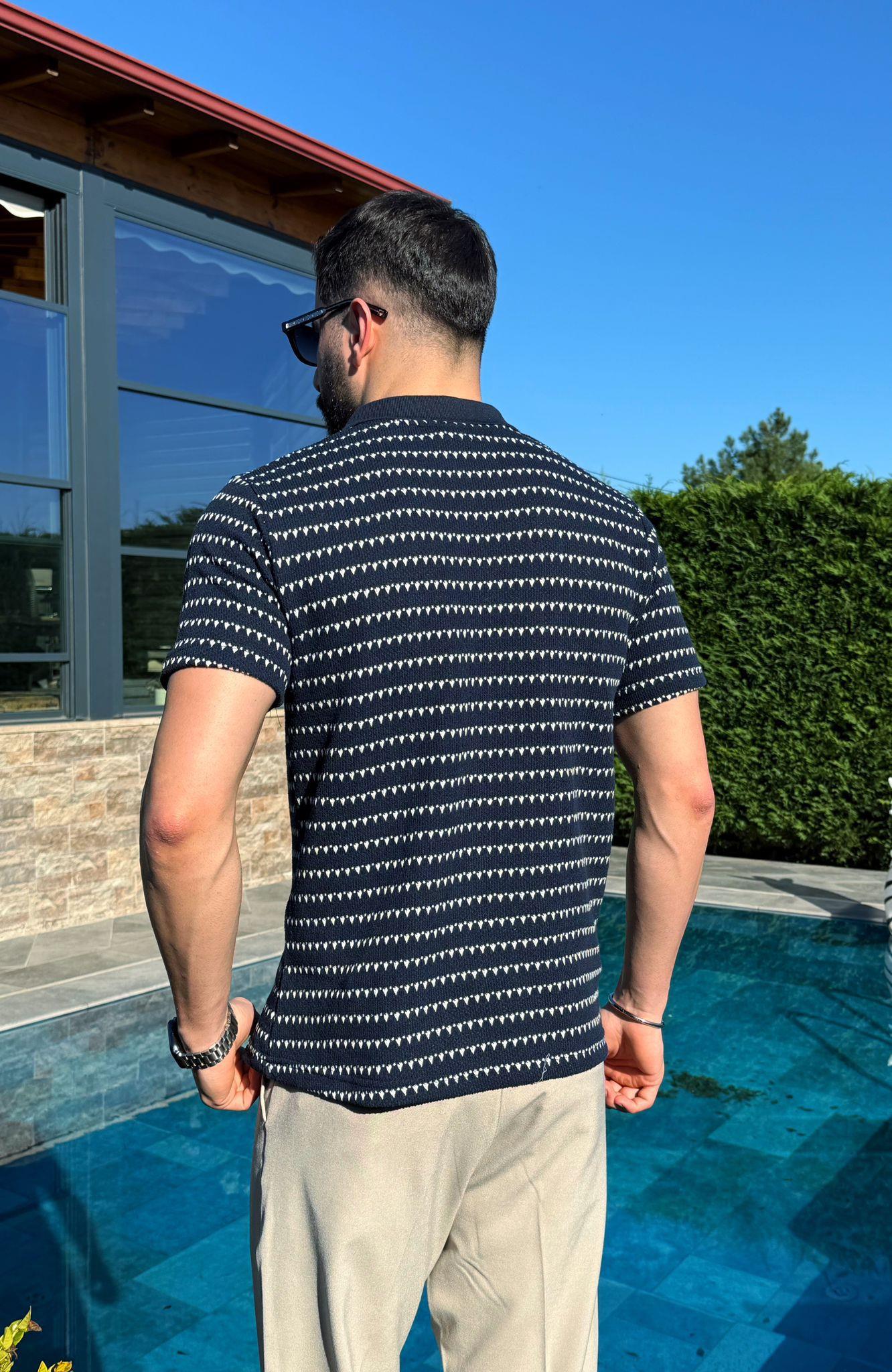 Lacivert Dokulu Yazlık Polo Yaka T-Shirt