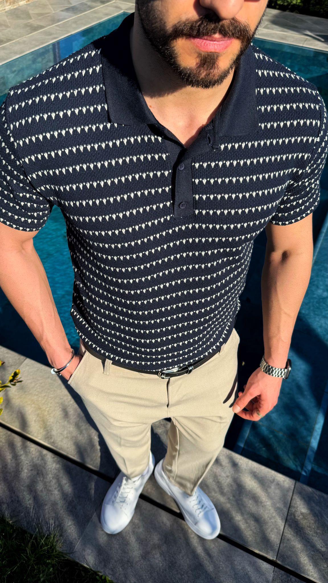 Lacivert Dokulu Yazlık Polo Yaka T-Shirt