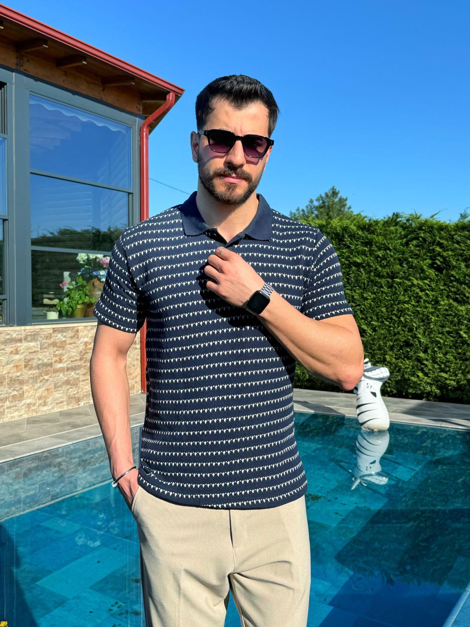 Lacivert Dokulu Yazlık Polo Yaka T-Shirt