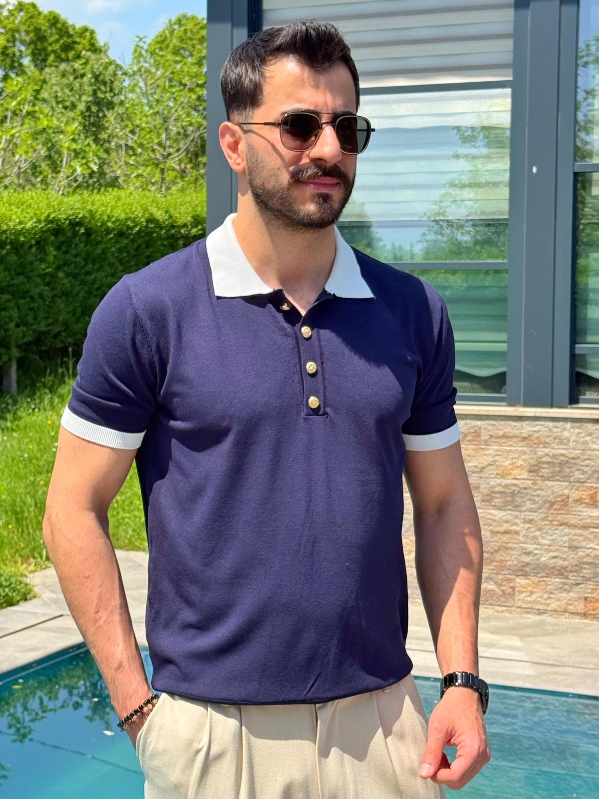Lacivert Old Money Premium Polo Yaka T-Shirt