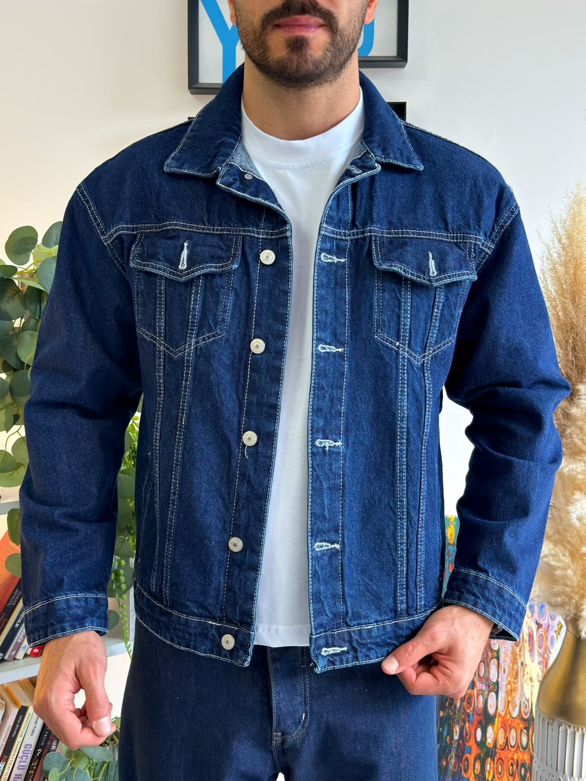 Lacivert Yarı Oversize Denim Ceket
