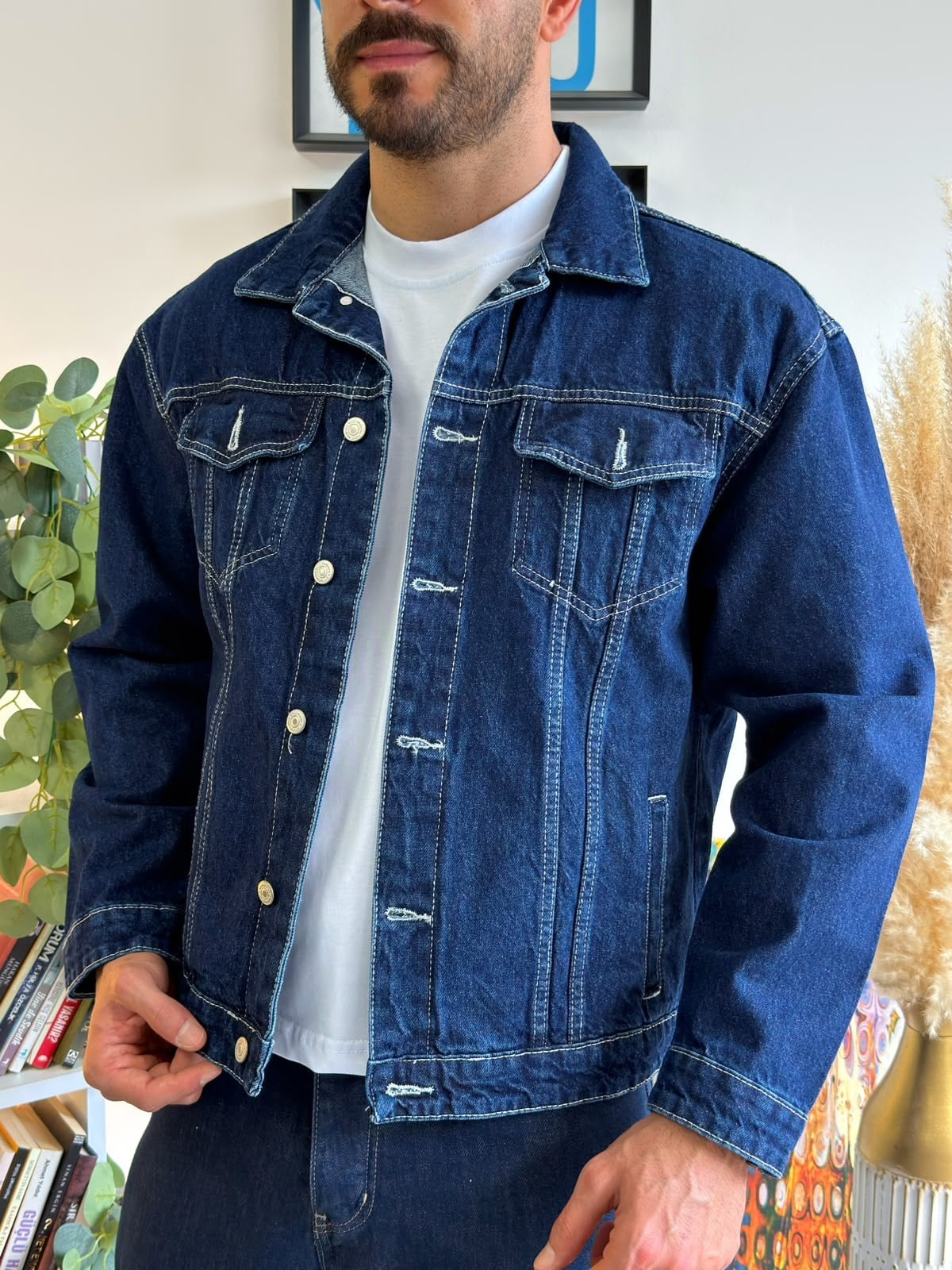 Lacivert Yarı Oversize Denim Ceket