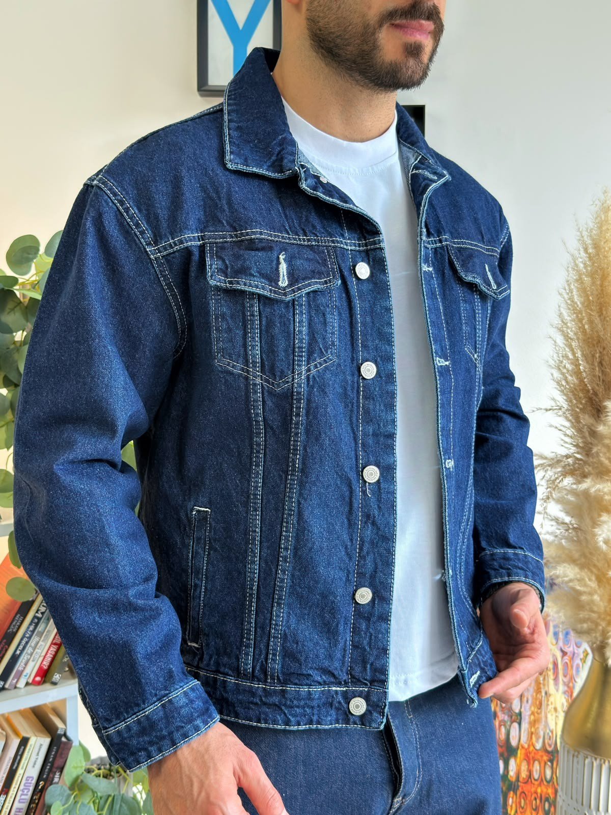 Lacivert Yarı Oversize Denim Ceket
