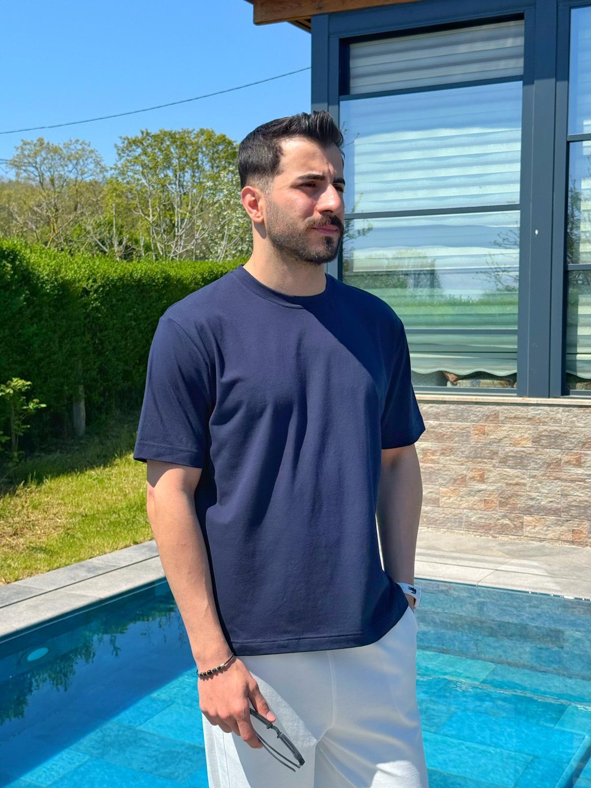 Lacivert Yazlık Basic Oversize T-Shirt