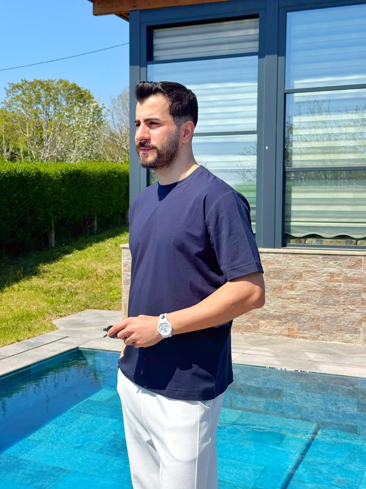 Lacivert Yazlık Basic Oversize T-Shirt