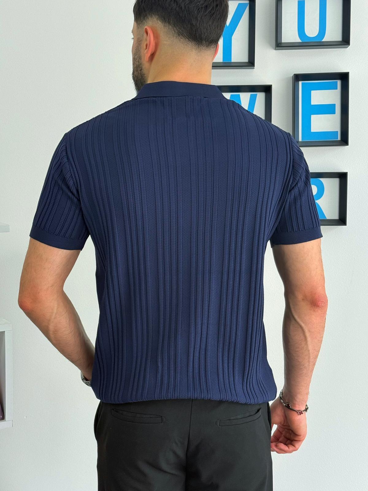 Lacivert Yazlık Likralı Polo Yaka T-Shirt
