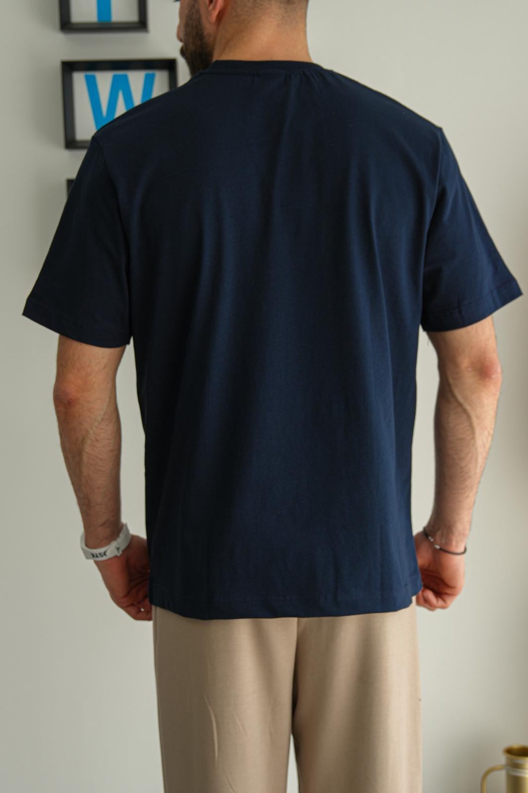Lacivert Yazlık Minimal Nakışlı Premium Basic T-Shirt