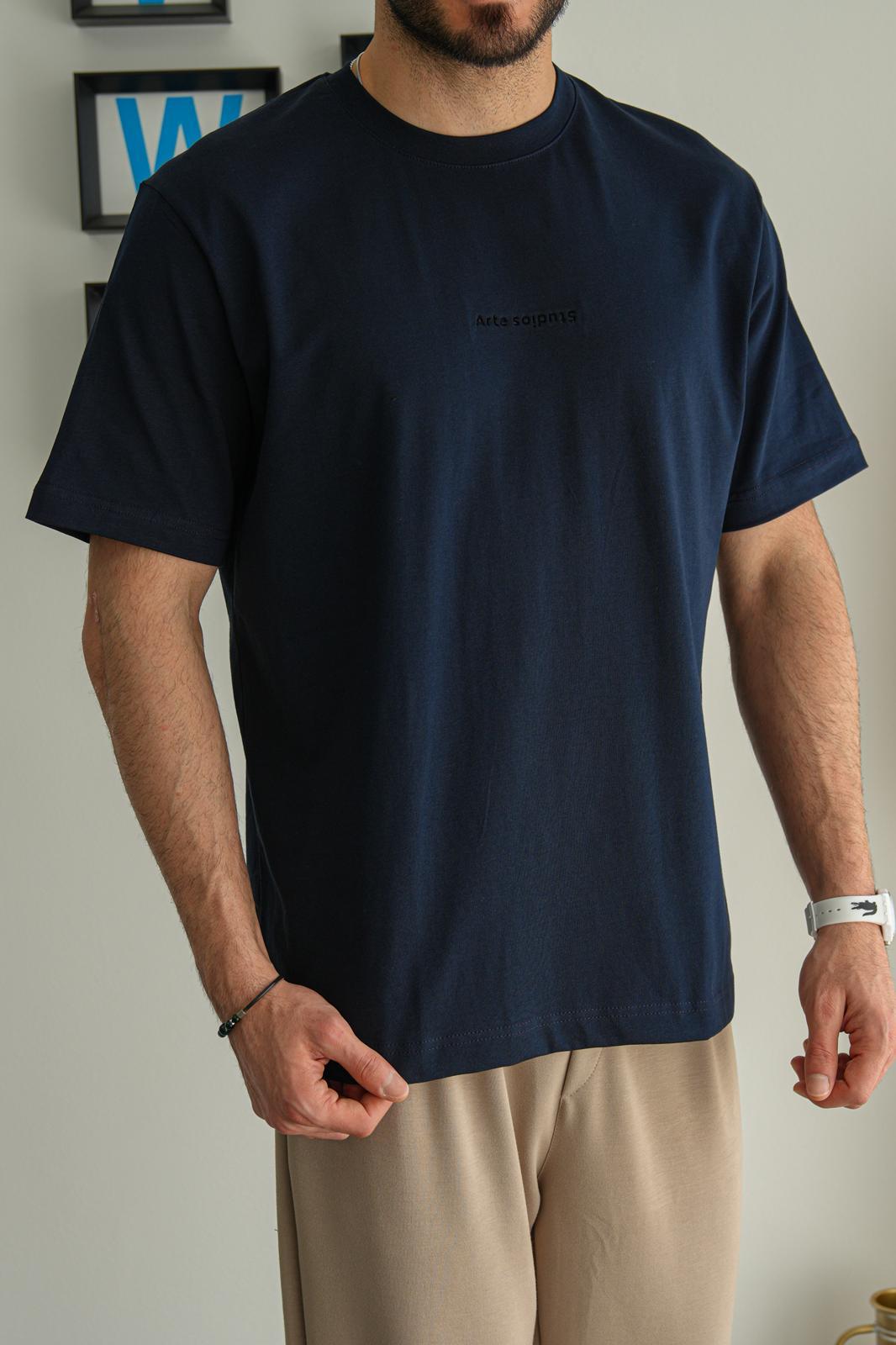 Lacivert Yazlık Minimal Nakışlı Premium Basic T-Shirt