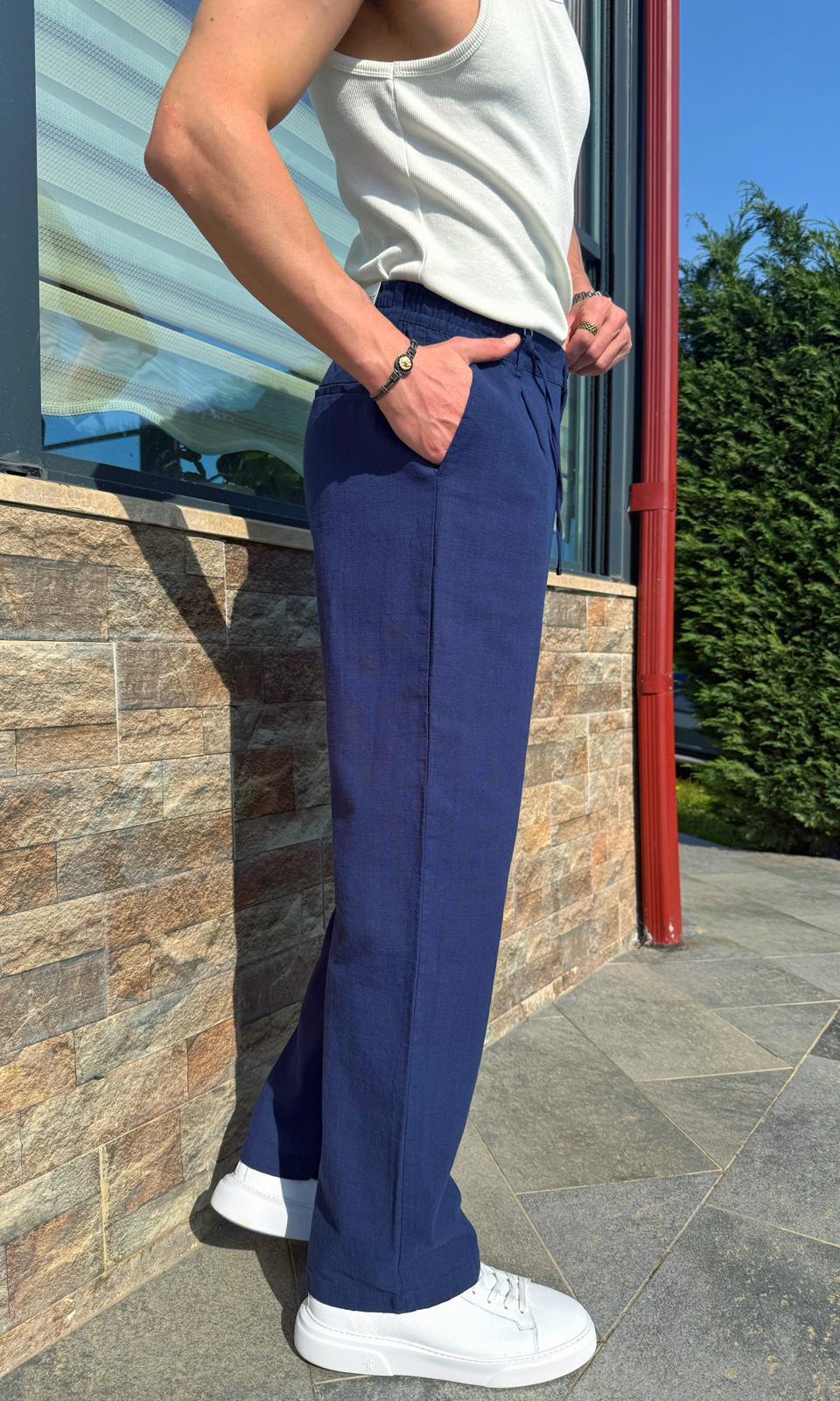 Lacivert Yazlık Premium Keten Baggy Pantolon