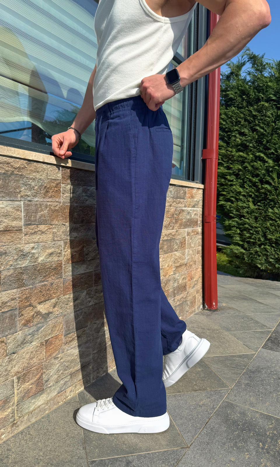 Lacivert Yazlık Premium Keten Baggy Pantolon