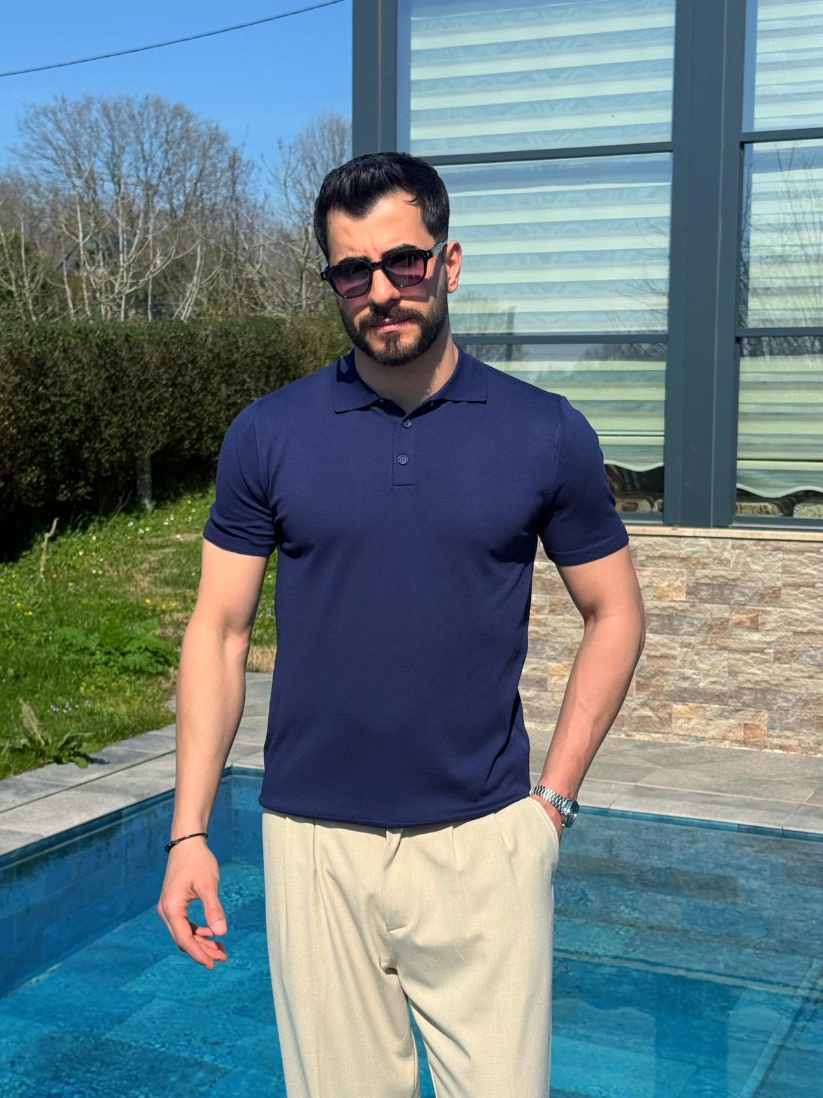 Lacivert Yazlık Worteks Polo Yaka Düğmeli T-Shirt