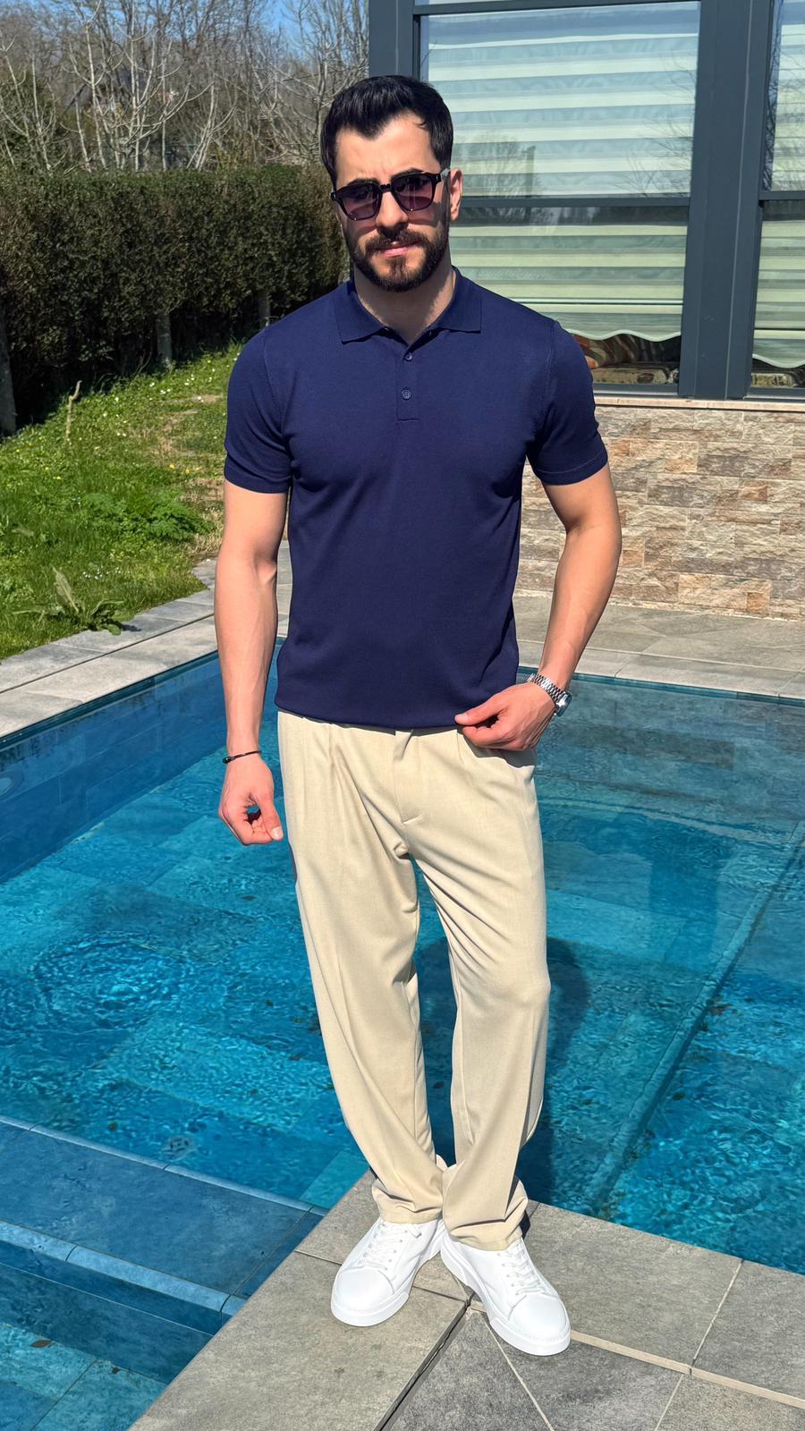 Lacivert Yazlık Worteks Polo Yaka Düğmeli T-Shirt