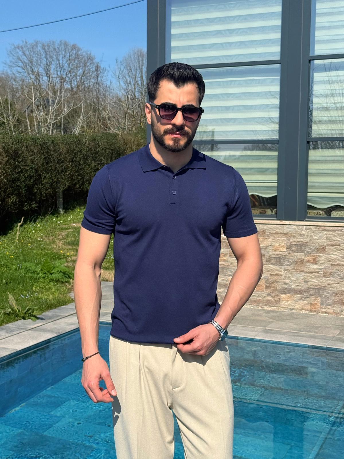Lacivert Yazlık Worteks Polo Yaka Düğmeli T-Shirt