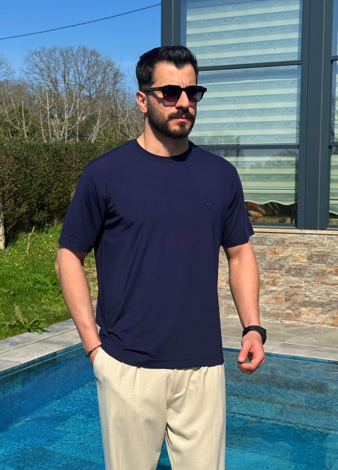 Lacivert Yazlık Zarif Tensel T-Shirt