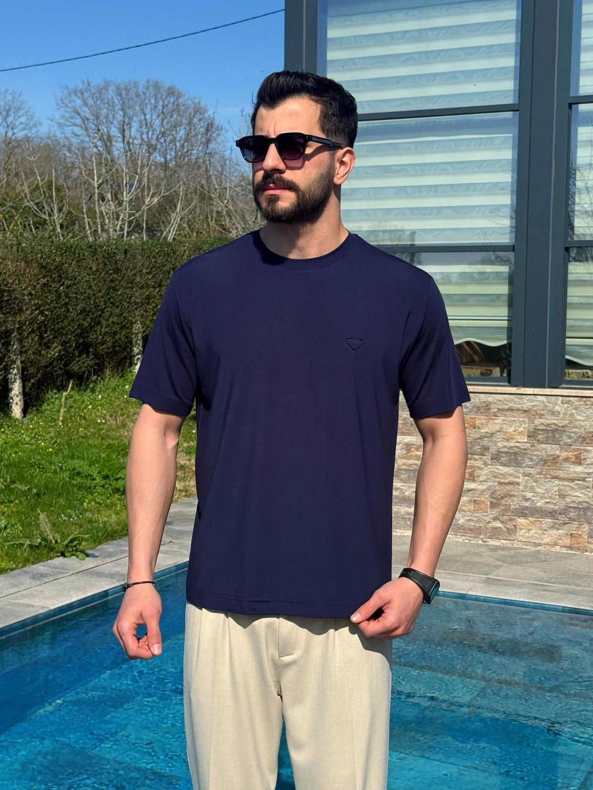 Lacivert Yazlık Zarif Tensel T-Shirt