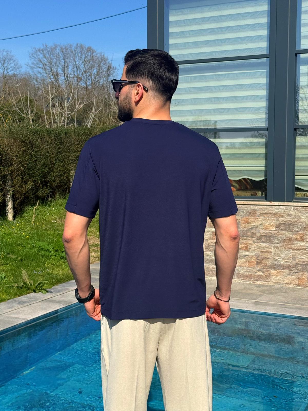 Lacivert Yazlık Zarif Tensel T-Shirt