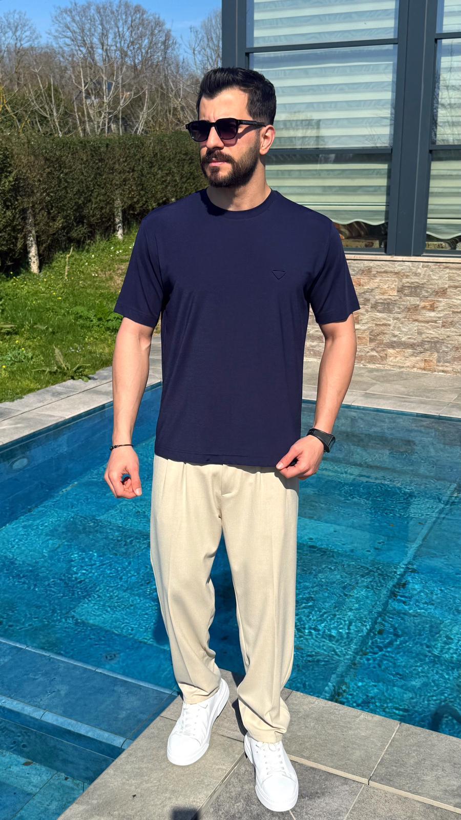 Lacivert Yazlık Zarif Tensel T-Shirt
