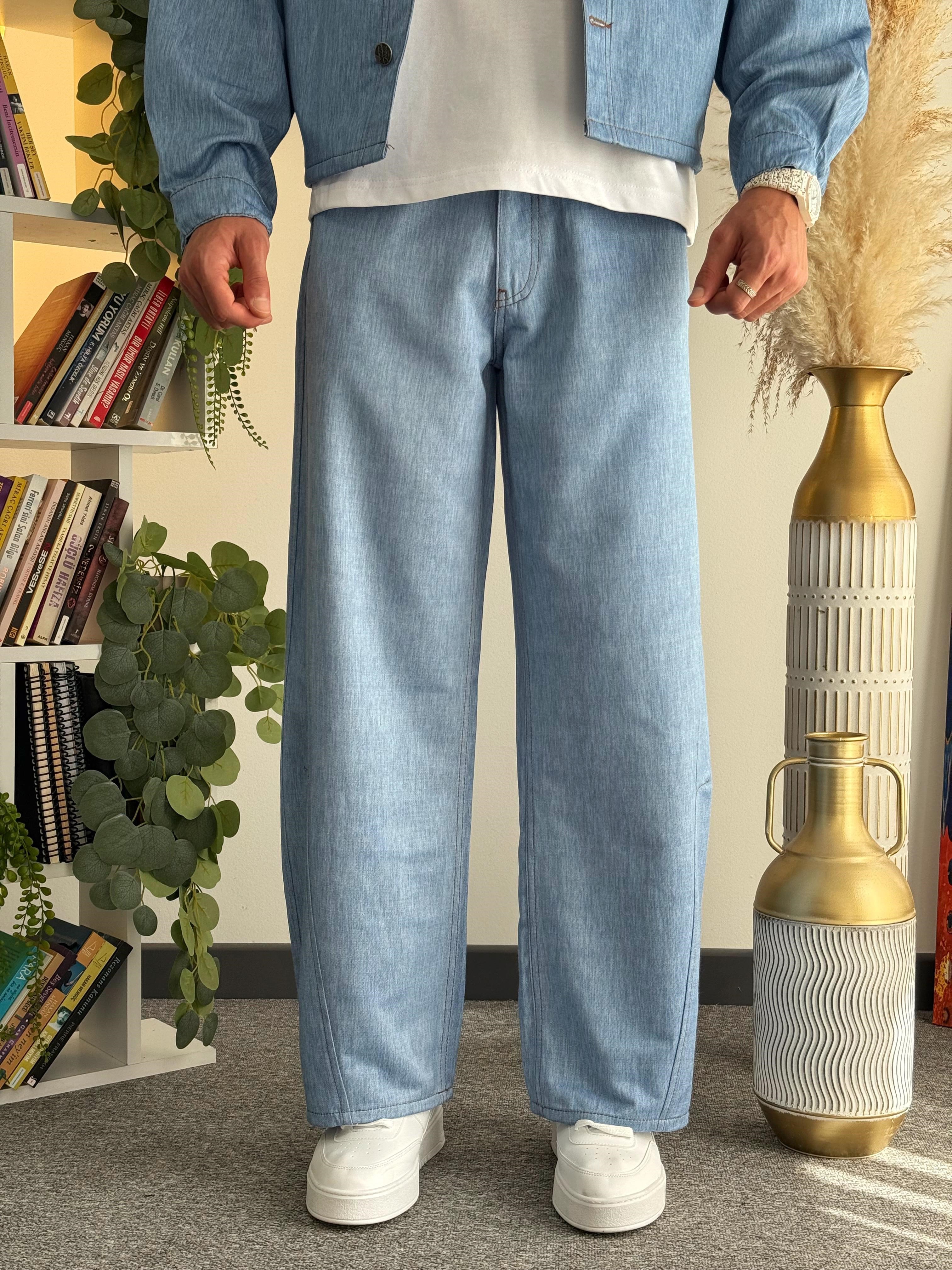 Mavi Crop Kesim Denim Takım (Crop Denim Ceket-Baggy Denim Pantolon)