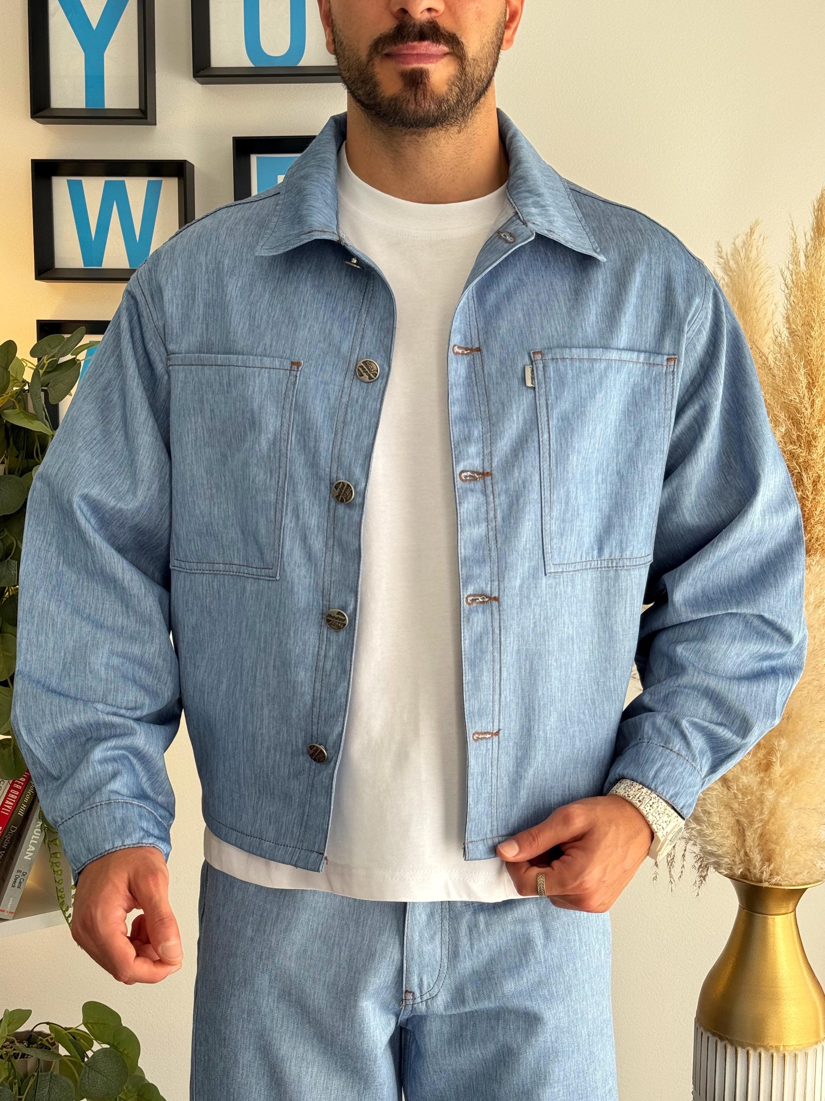 Mavi Crop Kesim Denim Takım (Crop Denim Ceket-Baggy Denim Pantolon)