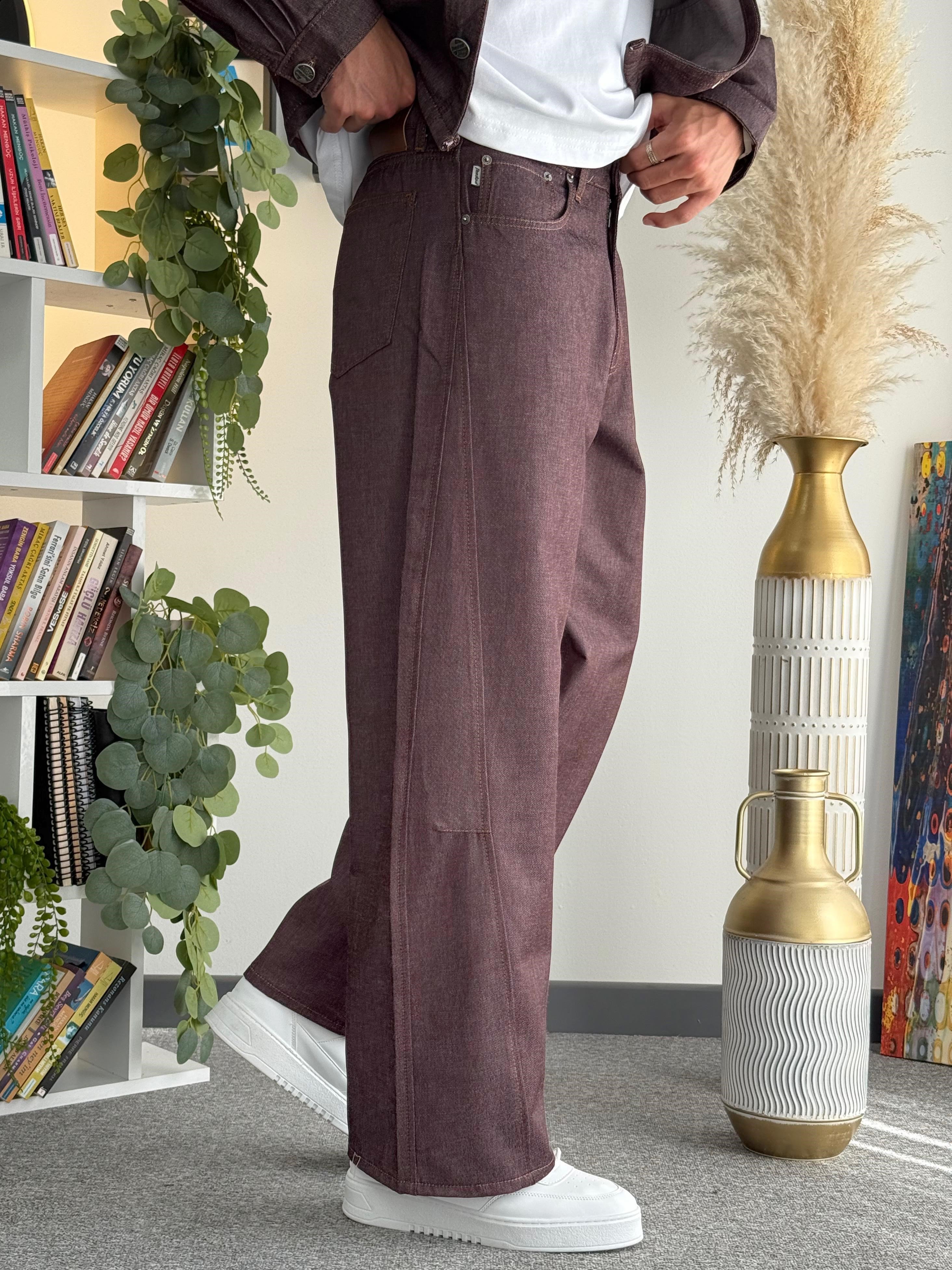 Mürdüm Crop Kesim Denim Takım (Crop Denim Ceket-Baggy Denim Pantolon)