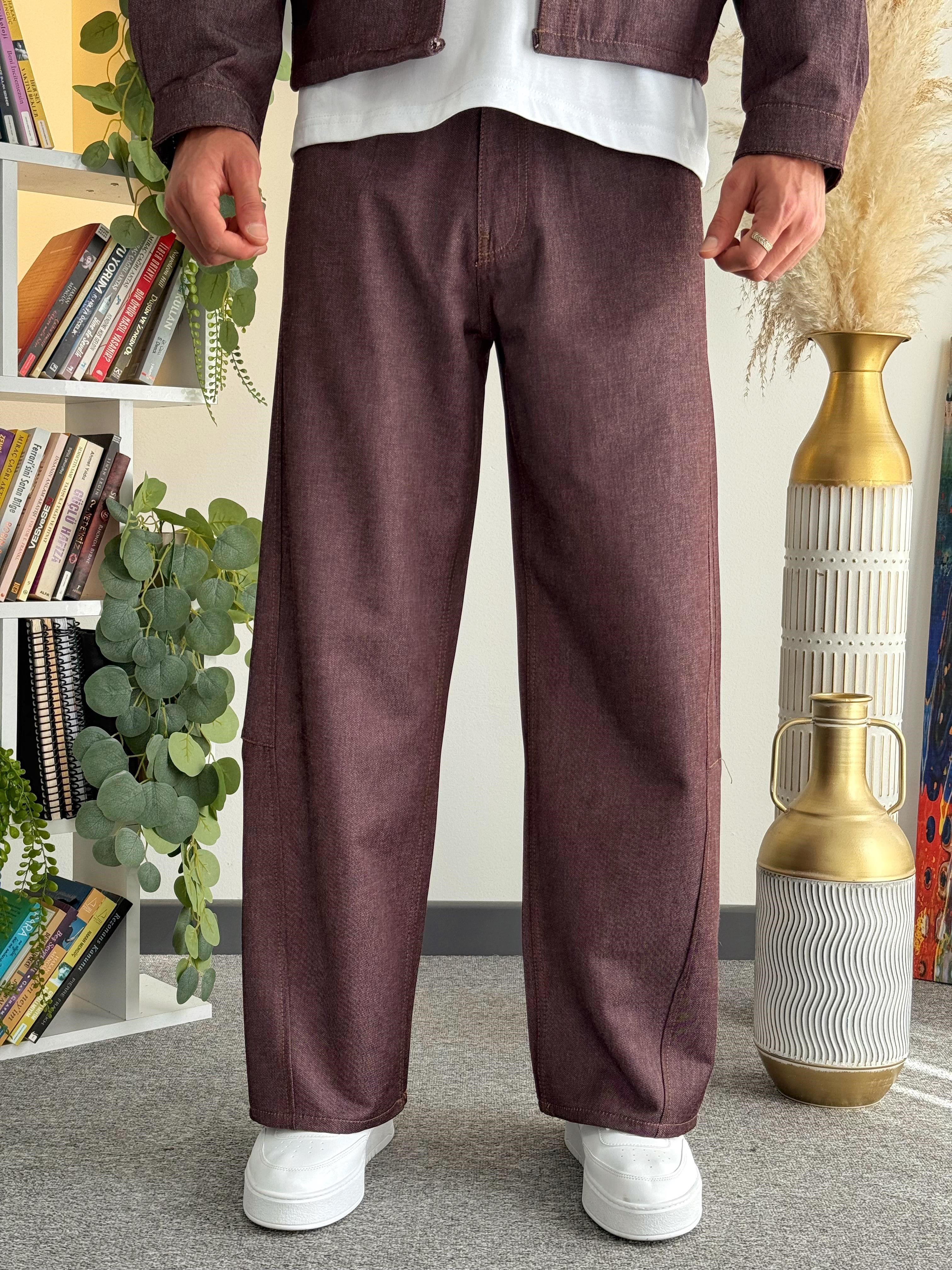 Mürdüm Crop Kesim Denim Takım (Crop Denim Ceket-Baggy Denim Pantolon)