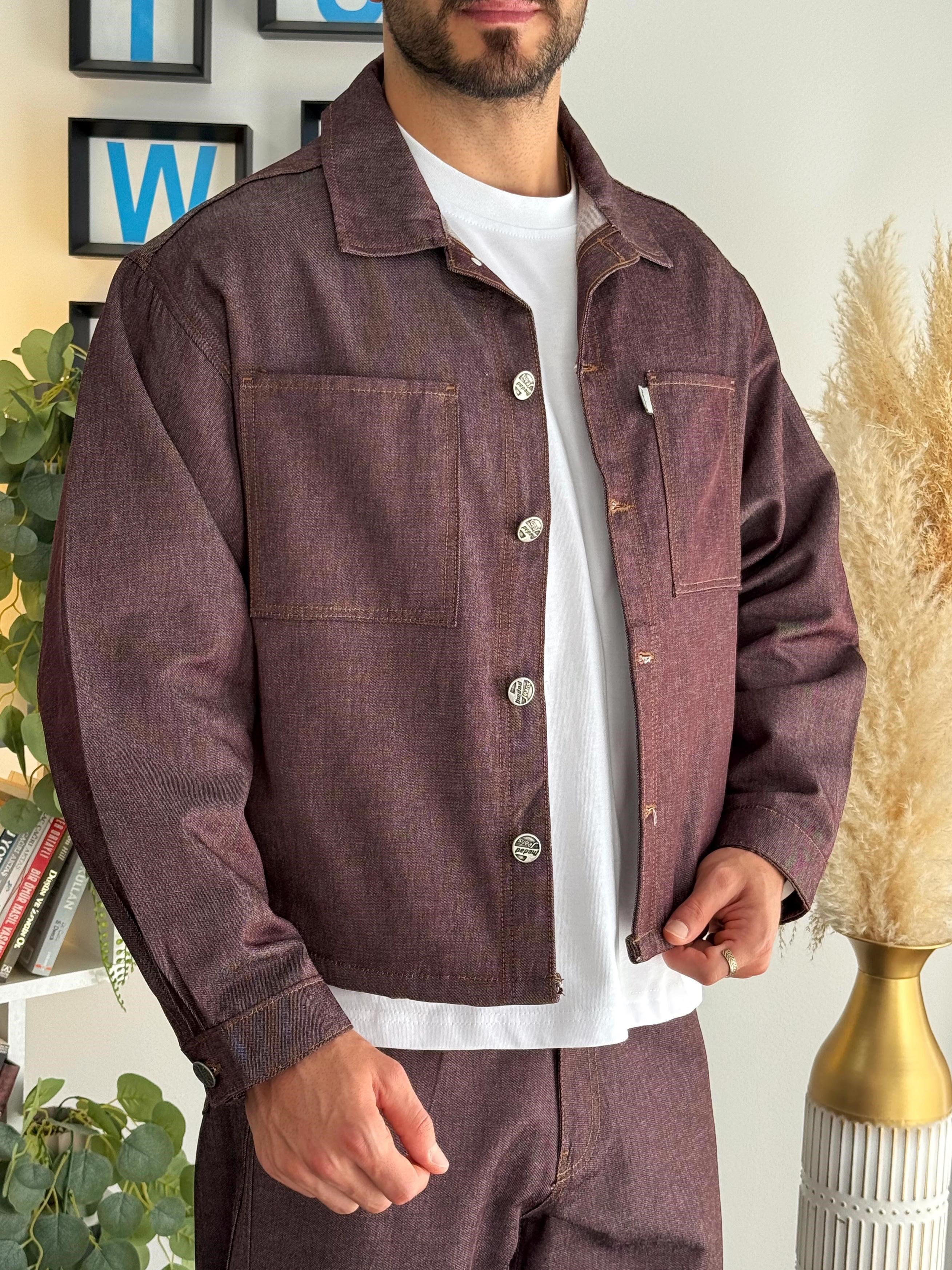 Mürdüm Crop Kesim Denim Takım (Crop Denim Ceket-Baggy Denim Pantolon)