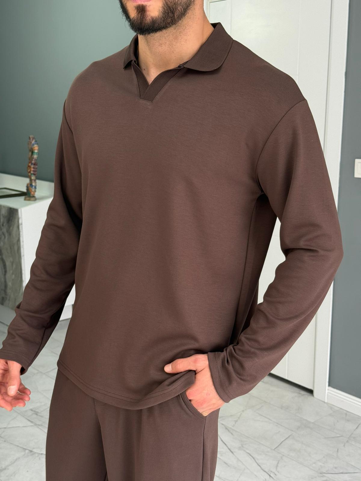 Osyh Kumaş Urban Polo Yaka Takım Kahverengi
