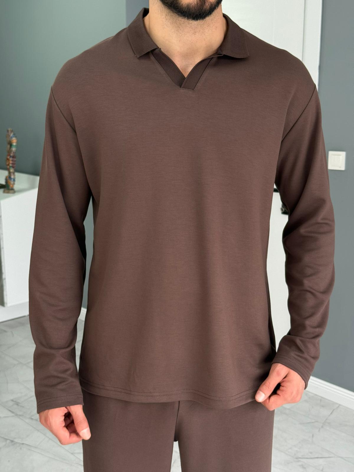Osyh Kumaş Urban Polo Yaka Takım Kahverengi