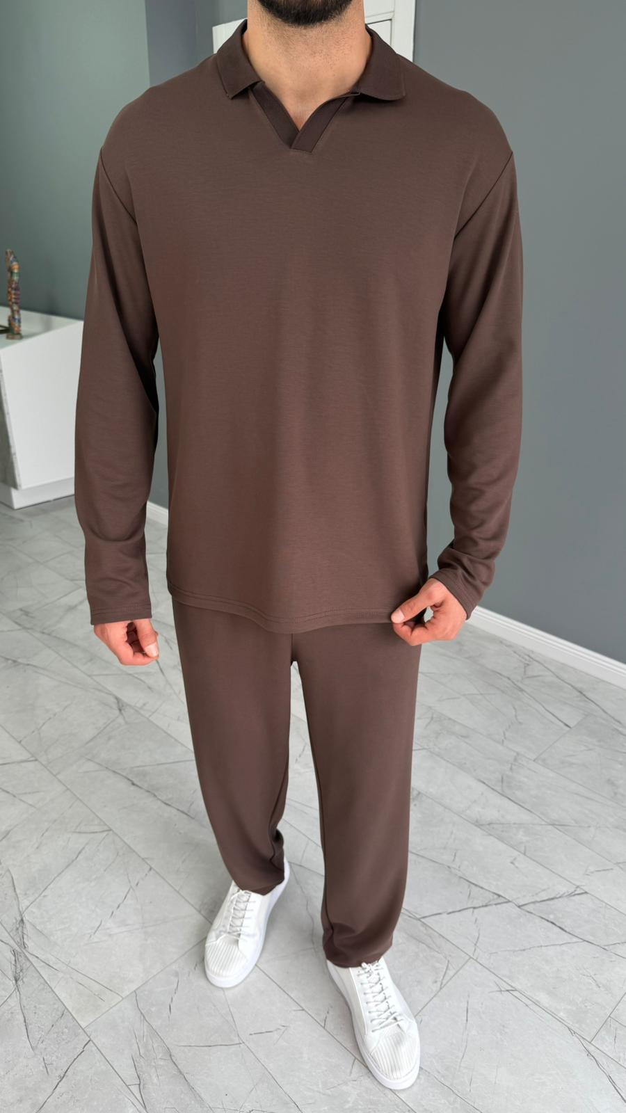 Osyh Kumaş Urban Polo Yaka Takım Kahverengi