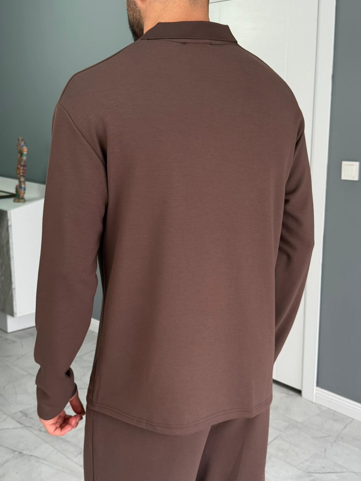 Osyh Kumaş Urban Polo Yaka Takım Kahverengi