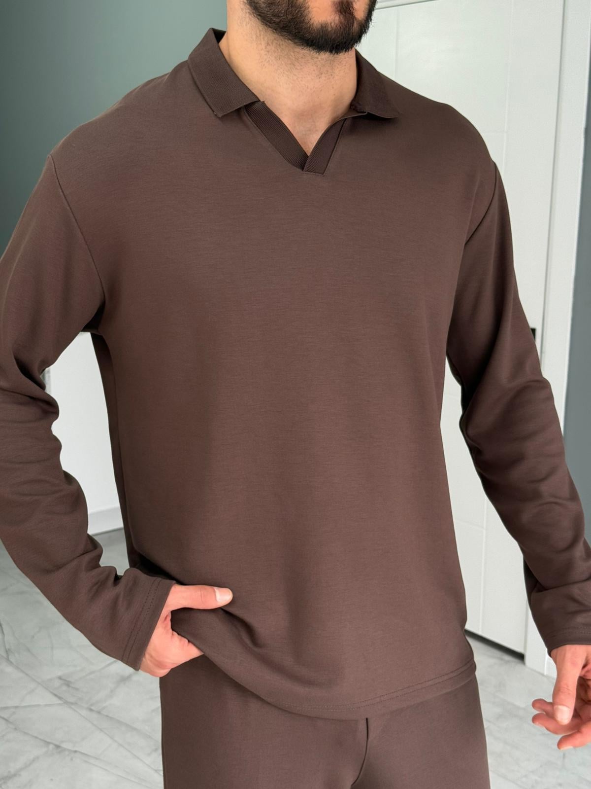 Osyh Kumaş Urban Polo Yaka Takım Kahverengi