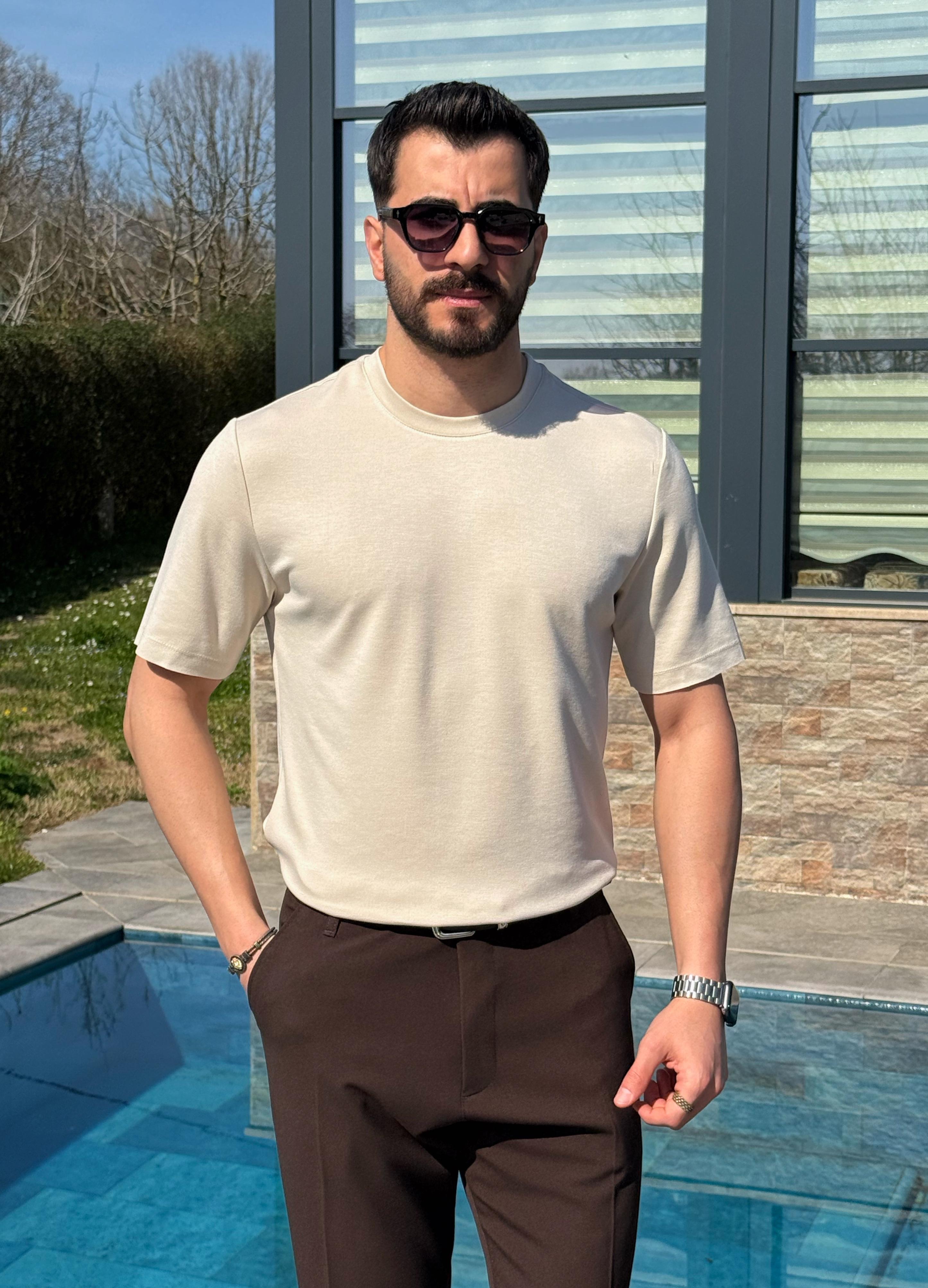 Oysh Kumaş T-Shirt Krem